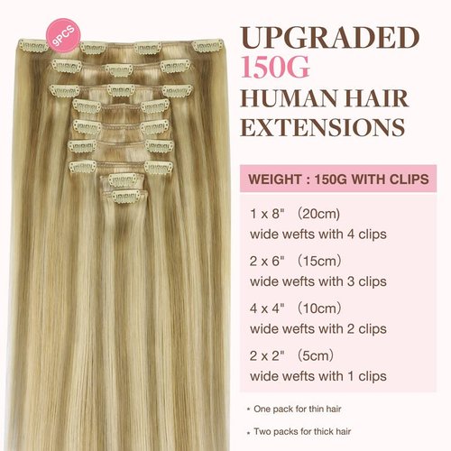 GOO GOO Clip in Hair Extensions Real Human Hair, 18inch 150g 9Pcs, 16/22 Light Blonde Highlighted Golden Blonde, Remy Human Hair Extensions Clip ins for Women, Natural Human Hair