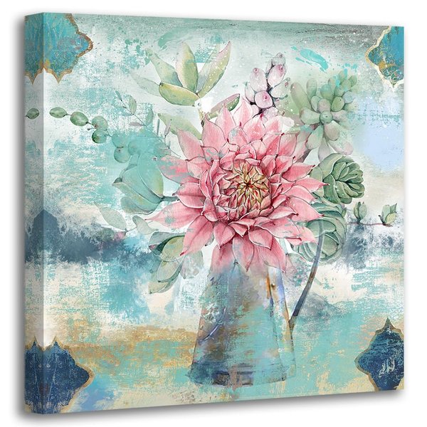 Anolyfi Bathroom Botanical Cactus Plants Painting Abstract Succulents Flower Canvas Wall Art Pink Floral Rustic Print Picture Artwork Framed for Bedroom Living Room Nursery Office Home Decor 14"x14"