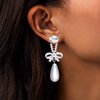 Sttiafay Vintage Teardrop Pearl Dangle Earrings Long Cz Pearl Drop Earrings Silver Crystal Bow Stud Earrings Rhinestone Pearl Bridal Earrings Jewelry for Women and Girls