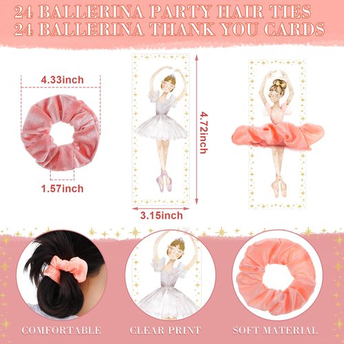 Yuxung 24 Sets Ballerina Party Favors Include 24 Women Soft Elastic Hair Ties Hair Scrunchies 24 Ballerina Thank You Cards Ballerina Birthday Party Decorations Dance Recital Gift for Girls Supplies