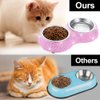SAVORI Small Cat Bowls Pink, 320ML Handmade Bling Rhinestones Stainless Steel Pet Bowls Removable Double Food Water Feeder for Puppy Cats Dogs