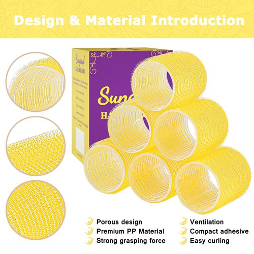 Self grip hair roller set,18 pcs,Hair rollers with hair roller clips and comb,Salon hairdressing curlers,DIY Hair Styles, Sungenol 3 Sizes Yellow Hair Rollers in 1 set