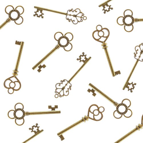 Super Z Outlet Antique Style Bronze Brass Skeleton Castle Dungeon Pirate Keys for Birthday Party Favors, Mini Treasure Gifts, Medieval Middle Ages Theme (30 Pieces) (Gold)