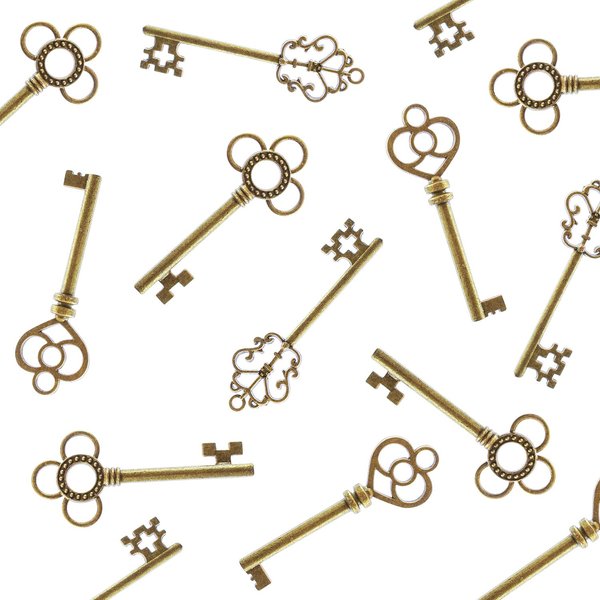 Super Z Outlet Antique Style Bronze Brass Skeleton Castle Dungeon Pirate Keys for Birthday Party Favors, Mini Treasure Gifts, Medieval Middle Ages Theme (30 Pieces) (Gold)