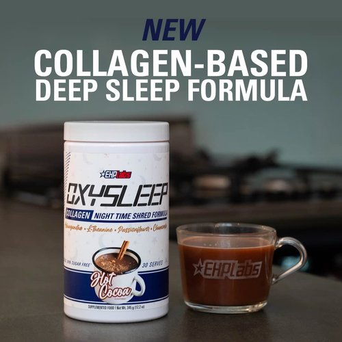 EHP Labs OxySleep Collagen Peptides Powder Night Time Shred - Promotes Deep Sleep & Shredding, Skin, Bones & Muscle Support, Pasture-Raised Bovine Collagen, Type I & III, 30 Servings (Hot Cocoa)