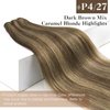 Sunny Weft Hair Extensions Human Hair Brown Sew in Extensions Highlights Hair Wefts Human Hair Sew in Dark Brown Highlights Caramel Blonde Sew in Hair Extensions Real Human Hair 18inch 100g