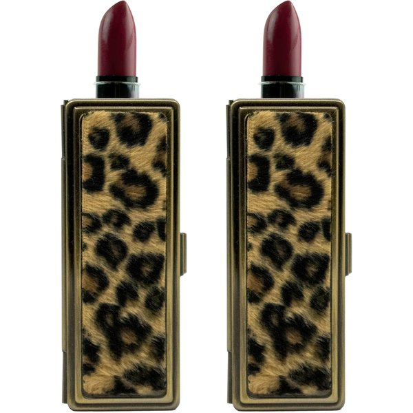 Stephanie Imports Set of 2 Rectangular Vintage Lipstick Cases With Glass Mirror (Leopard Print)