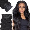 Flooyeer Clip in Hair Extensions Real Human Hair, Seamless Clip in Hair Extensions Human Hair Invisi Edge, 14inch 7 Pcs 110g, Body Wave Injected Clip in Hair Extensions Human Hair Clip ins