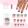 24 Pcs Pink Press on Nails Long Square - Leopard Print French Fake Nails Long Coffin False Nails Press ons Full Cover Nail Tips with Cherry Designs Acrylic Nail Kit Art for Women Manicure