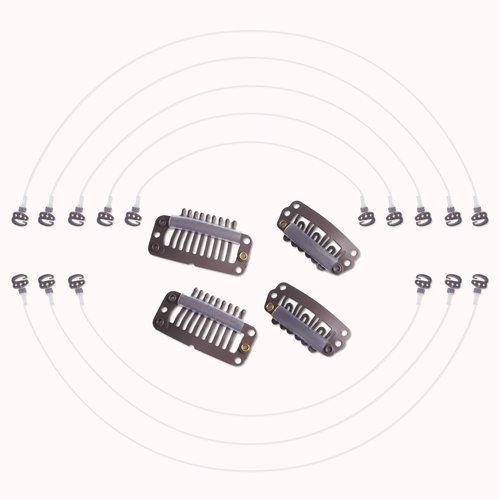 GOO GOO Invisible Elastic Wire for Wire Hair Extensions Brown 3 Adjustable Fish Line 7.3 Inch 8 Inch and 10 Inch with 2pcs Stainless Steel Clips