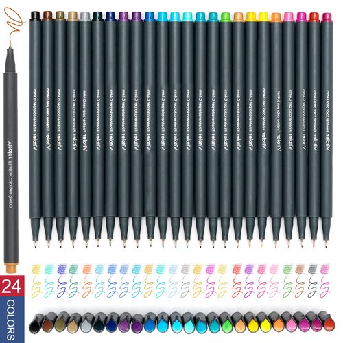 VITOLER 24 Colored Journaling , Fine Line Point Drawing Marker Pens for Writing Journaling Planner Coloring Book Sketching Taking Note Calendar Art Projects Office School Supplies (24 Colors)
