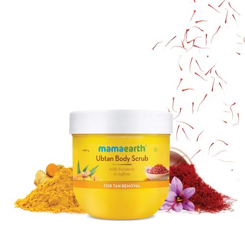 Mamaearth Ubtan Body Scrub for Tanning | Infused with Saffron & Turmeric | Gently Exfoliates Dead Skin Cells & Restore Natural Glow | Suits All Skin Types | 7.05 Oz/200g