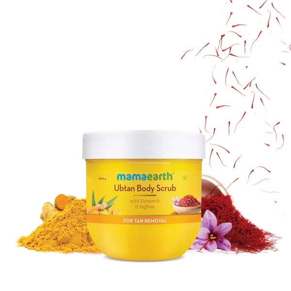 Mamaearth Ubtan Body Scrub for Tanning | Infused with Saffron & Turmeric | Gently Exfoliates Dead Skin Cells & Restore Natural Glow | Suits All Skin Types | 7.05 Oz/200g