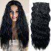 MIMISERVICE Clip in Hair Extensions Long Wavy Black Hair Extensions 4PCS Thick Hairpieces Fiber Double Weft Hair for Women（20inch)