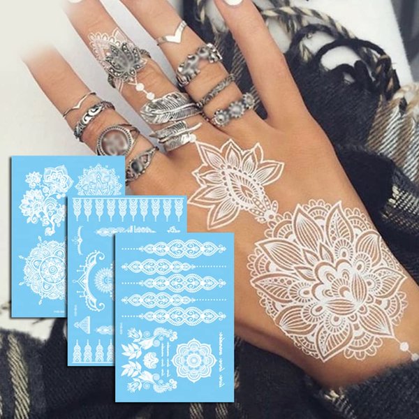6 Sheets Henna Temporary Tattoos, Bride Wedding Tattoos Stickers, Indian Style Body Painting Decoration Removable Fake Tattoos Henna Tattoo Kit Body Art Stickers