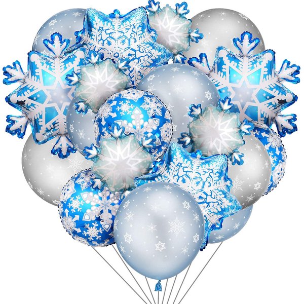 60 Pieces Winter Theme Balloons Set, Includes 50 Pieces Snowflakes Latex Balloons and 10 Pieces Snowflake Foil Balloons for Winter Theme Party Baby Shower Birthday Christmas Party Decoration