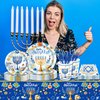 116 Pcs Hanukkah Party Supplies 16 Guests Chanukah Party Decorations Set Including Hanukkah Party Paper Plates Dinner Plates Napkins Cups Set for Hanukkah Party Decoration