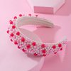 Mixcbe Valentine’s Day Pearl Headband for Women Fashion Hot Pink Pearl Jeweled Padded Headband Hair Accessories For Her(Valentine's Day)