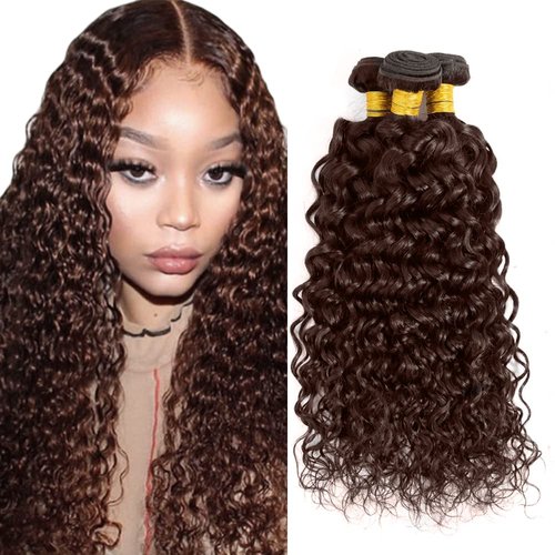 Brown Human Hair Bundles Color #4 Water Wave Bundles Mixed Length 3 Bundles 18 20 22 Inch Grade 8A Brazilian Virgin Human Hair Extensions Double Weft Chocolate Brown Human Hair Weave