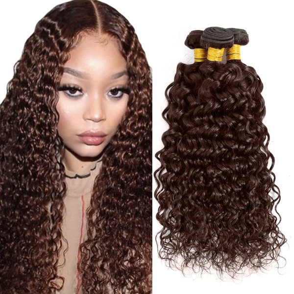 Brown Human Hair Bundles Color #4 Water Wave Bundles Mixed Length 3 Bundles 18 20 22 Inch Grade 8A Brazilian Virgin Human Hair Extensions Double Weft Chocolate Brown Human Hair Weave