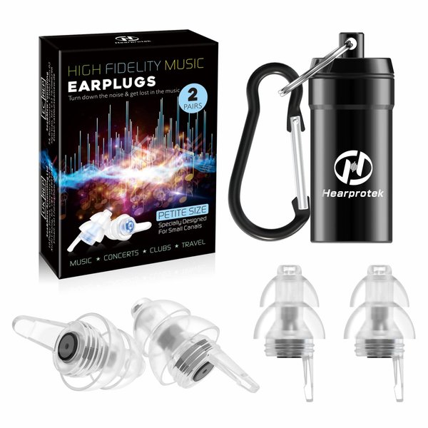 2 Pairs Concert Ear Plugs, Hearprotek Reusable High Fidelity Noise Reduction Music Ear Plugs for Ear Protection-Soft Hearing Protection Earplugs for Concerts, Musicians, Events (Petite Size)