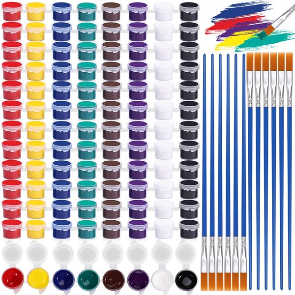12Pcs Mini Acrylic Paint Set,Washable Paint Set in 8 Colors,5 ml Paint Strips for Kids & Adults,Filled Paint Sets with 12 Paintbrushes Perfect for Home Classroom Parties Painting Art Supplie