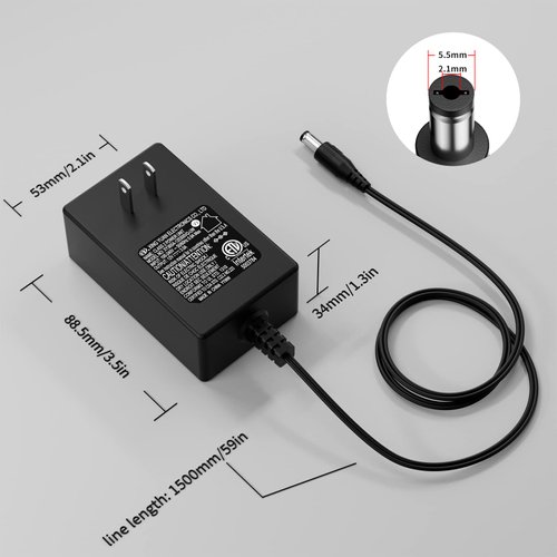 12V 3A Power Supply Adapter with ETL Certificate,GINGSOW AC 100-240V to DC 12V LED Driver Max 36W 5.5MM x 2.1MM DC Output Jack with 1.5M Long Cable for LED Strip Light, CCTV Security System, Router