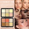 LSxia 12 Colors Cream [Blush+Contour+Concealer+Highlighter] Makeup Palette for Cheeks - Multi-functional Makeup Palette with Brush, Natural Matte Long Wearing, Waterproof Face Makeup Palette (#04)