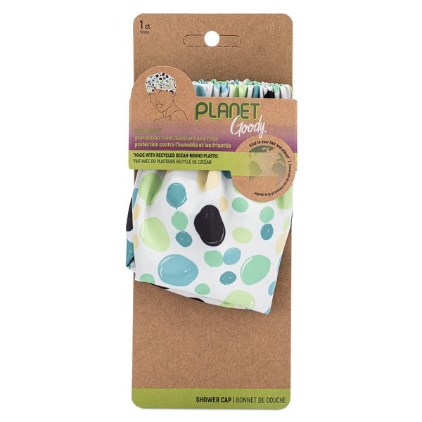 GOODY Planet Shower Cap,1 Count - Green Dots - Protect Your Hairstyle While Remaining Comfortable - Hair Accessories for Men,Women,Boys,& Girls - Made with Recycled Ocean-Bound Plastic