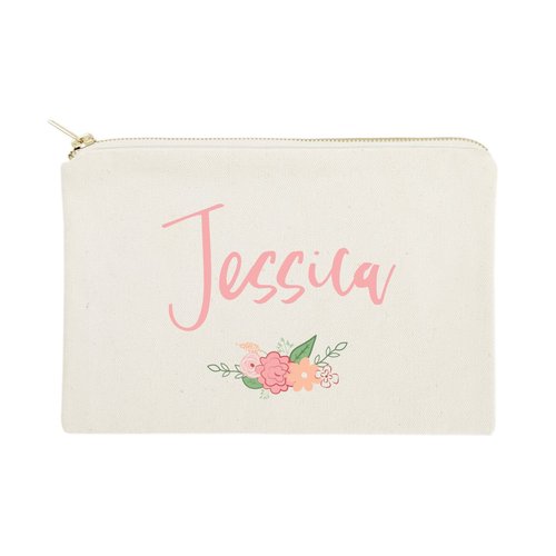 The Cotton & Canvas Co. Personalized Colored Name Floral Cosmetic Bag and Travel Makeup Pouch