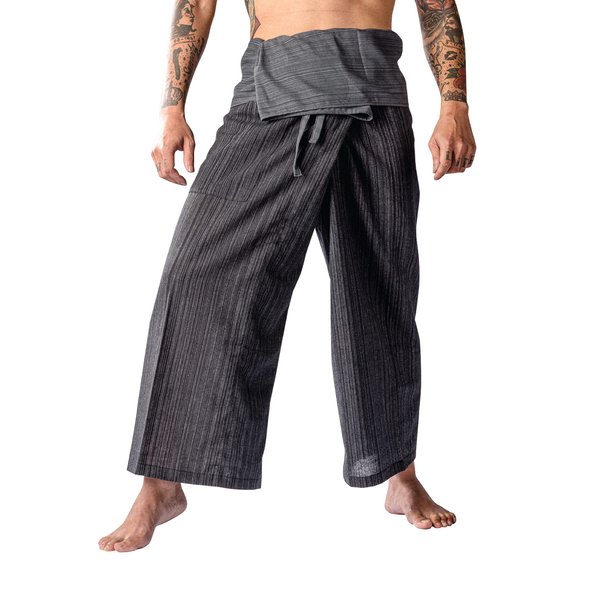 LannaPremium Thai Fisherman Pants for Men Women Yoga Pants Pirate Pants 2 Tone - Martial Arts Pants Gray Black…