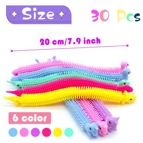 Jgalnim 30 PCS Stretchy Fidget Toy,Sensory Fidget Worm Stretch Toys,Muticolor Stretchy Strings Toy for Stress Relief, Valentine's Day Easter Day Gift,Kids or Adults,Boys,Girls,Calming Party Favors