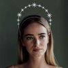 Fashey Halo Crown Headband Silver Rhinestone Star Crown Headbands Goddess Halo Crown Bridal Wedding Headpiece Hair Accessories for Women and Girls