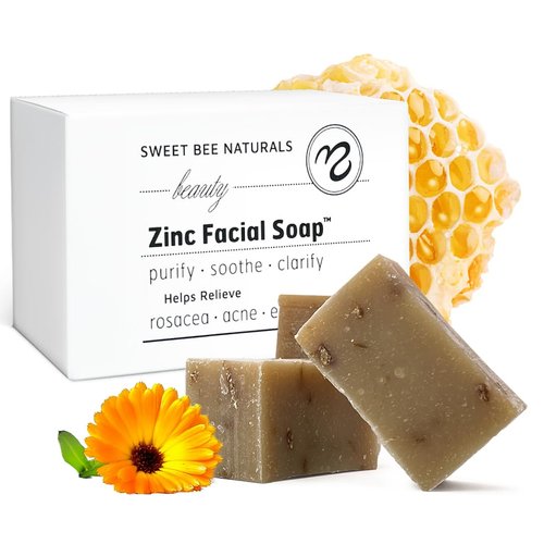 Sweet Bee Naturals Beauty Zinc Facial Soap – Smoothing and Moisturizing Face Wash for Sensitive, Acne-Prone Skin, Redness & Rashes – With Zinc, Honey and Hydrating Formula – 3.75 Ounce