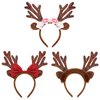 Lurrose Deer Antlers Headband 3Pcs Reindeer Antlers Headband for Women Reindeer Costume Headband with Bow Flowers