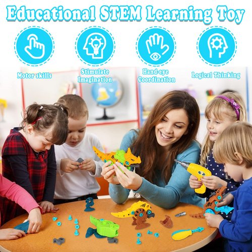 Elitoky Dinosaur Toys, Take Apart Dinosaur Toys for Kids, Educational Construction Building Sets with Electric Drill Storage Box - Birthday Gifts for Toddlers Boys Girls Age 3 4 5 6 7 8 Year Old