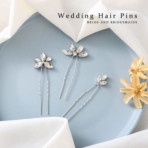 JAKAWIN Rhinestone Bride Wedding Hair Pins Silver Crystal Hair Piece Bridal Hair Accessories for Women and Girls (Pack of 3) HP178