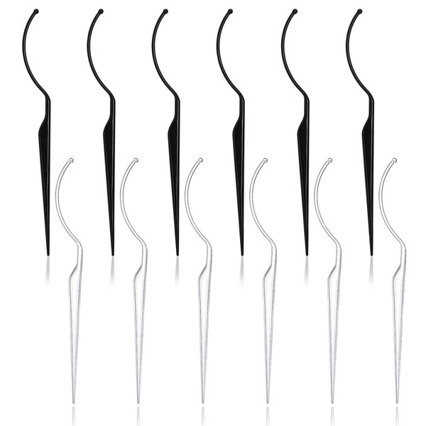 12 Pcs False Eyelashes Display Stick Eyelashes Applicator Tool 3D Eyelash Extensions Style Try on Sticks Planting Grafted Eye Lashes Applicator ​(Black, Transparent）