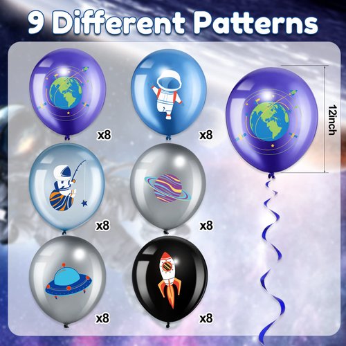 48 Pieces Outer Space UFO Party Balloons, 12 Inch Latex Galaxy Space Theme Party Balloon Metallic Rocket Astronaut Planet Balloon for Girl Boy Kid Space Birthday Party Baby shower Decoration Supply