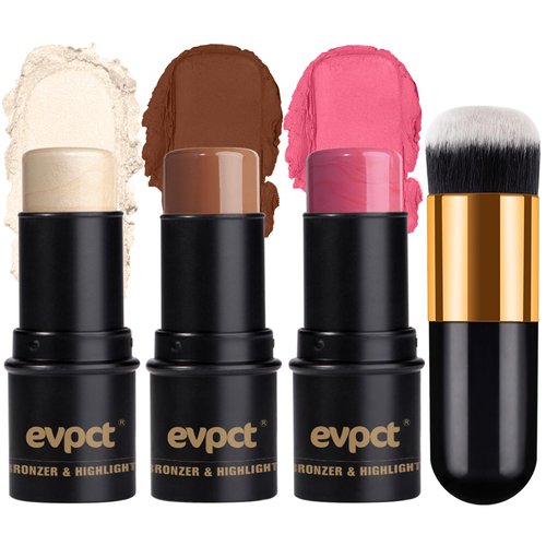 3Pcs Contour Stick Kit, Cream Bronzer Shades Blush Highlighter Stick Makeup Set for Women, Long Lasting Waterproof Matte Finish Face Beauty Wand for Sculpt the Face and Flawless Look (#06, 07, 05)