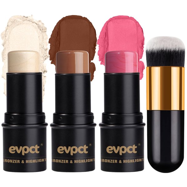 3Pcs Contour Stick Kit, Cream Bronzer Shades Blush Highlighter Stick Makeup Set for Women, Long Lasting Waterproof Matte Finish Face Beauty Wand for Sculpt the Face and Flawless Look (#06, 07, 05)