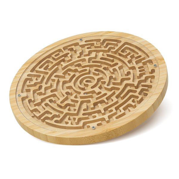 Wooden Labyrinth Board Game, Round Wooden Maze Game, Maze Puzzle with Two Metal Balls, Toddler Activity Board for Education, Puzzle Logic Game Toy Gift for Kids, Teens, Adults