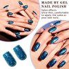 Press on Nails Medium Square,Glitter Shimmy Blue False Nail Tips Kits with Mini Nail File, Supremely Fit & Natural Fake Nail with Nail Glue in 12Sizes -24PCS Nail Kit