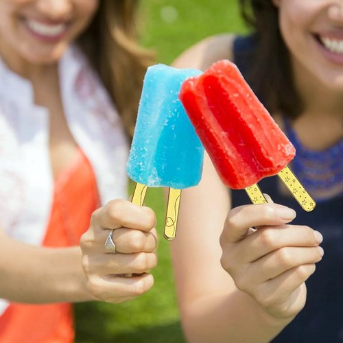 15 Pcs Acrylic Sticks Reusable Popsicle Sticks Ice Cream Candy Cake Pop Heart Star Leaf Pattern Golden Mirror Home Party DIY Craft Supplies