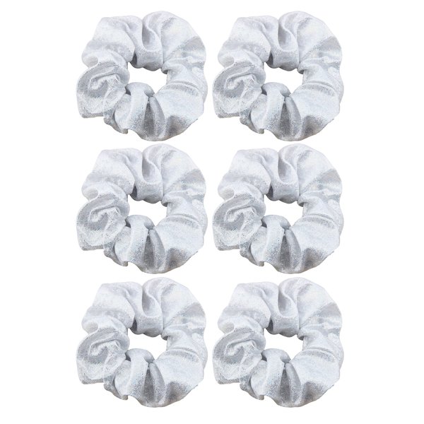 Otyou 6 Pack Glitter Rich Tones Cheer Hair Scrunchies Metallic Scrunchy Bobbles Elastic Hair Bands Ties Christmas Hair Accessories Fashion Wrist Band for Women Girls Dance Recital,Birthday Shirt,Themed Party Festivals Pony Tails and Buns (White)