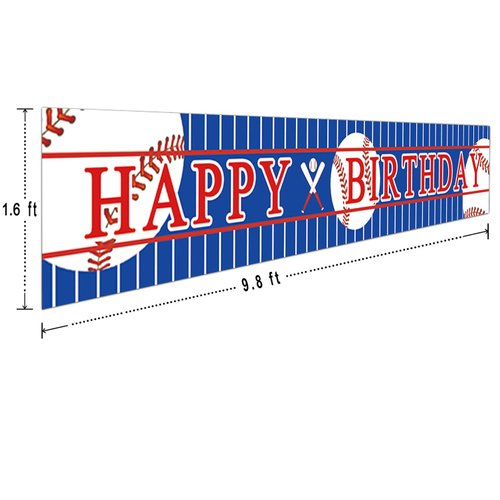 Colormoon CC Baseball Birthday Banner, 9.8 ft x 1.6 ft, Polyester, Waterproof, Sports Theme Party Decorations