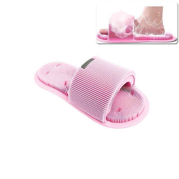Ygapuzi Shower Foot Scrubber,Soft Silicone Foot Cleaner with Non-Slip Suction Cups,Exfoliating Dead Skin Foot Massager Slipper improve Circulation & Soothes Tired Feet for Unisex Adults - 1pcs (Pink)