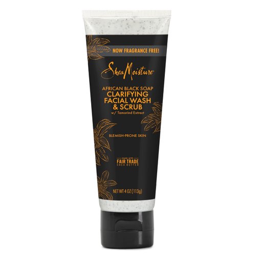 SheaMoisture Facial Wash and Scrub African Black Soap for Blemish Prone Skin to Clarify Skin 4 oz