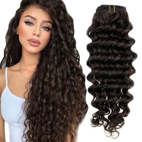 Hetto Curly Hair Extensions Clip in Human Hair #2 Darkest Brown Curly Clip in Extensions Human Hair Water Wavy Clip in Hair Extensions Human Hair 18 Inch 7Pcs 105g