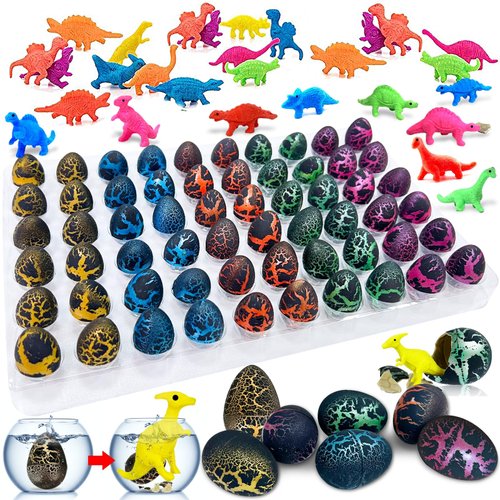iGeeKid 60 Pack Dinosaur Eggs Hatching Dinos Egg Grow in Water Crack with Assorted Color Hunting Game Birthday Party Favors for Toddler Kids 3-10 Boys Girls